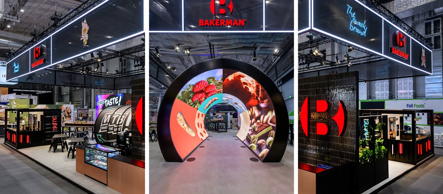 Bakerman auf der Internorga 2025 in Hamburg – ganzheitliches Design mit LED-Tunnel und bewegten Inszenierungselementen.